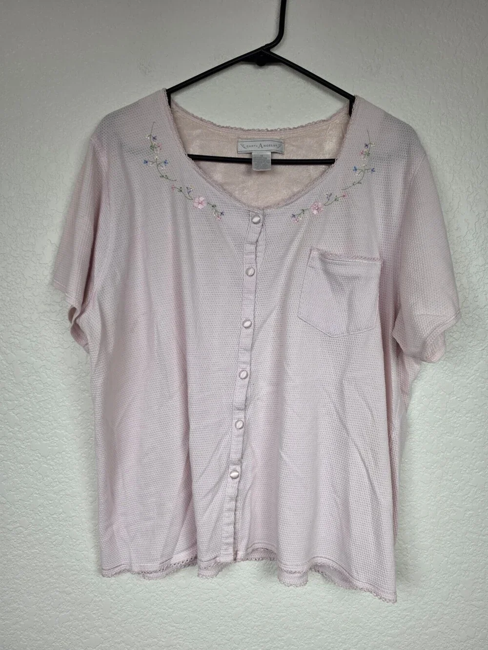 Earth Angels Pink Floral Embroidered Button-Up Shirt 1X